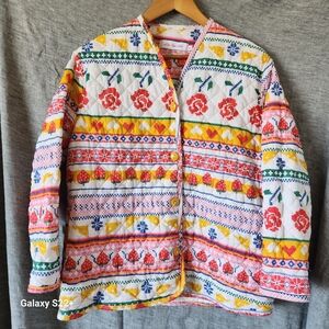 Lisa Says Gah Floral Quilted Jacket w Pockets, Size XS